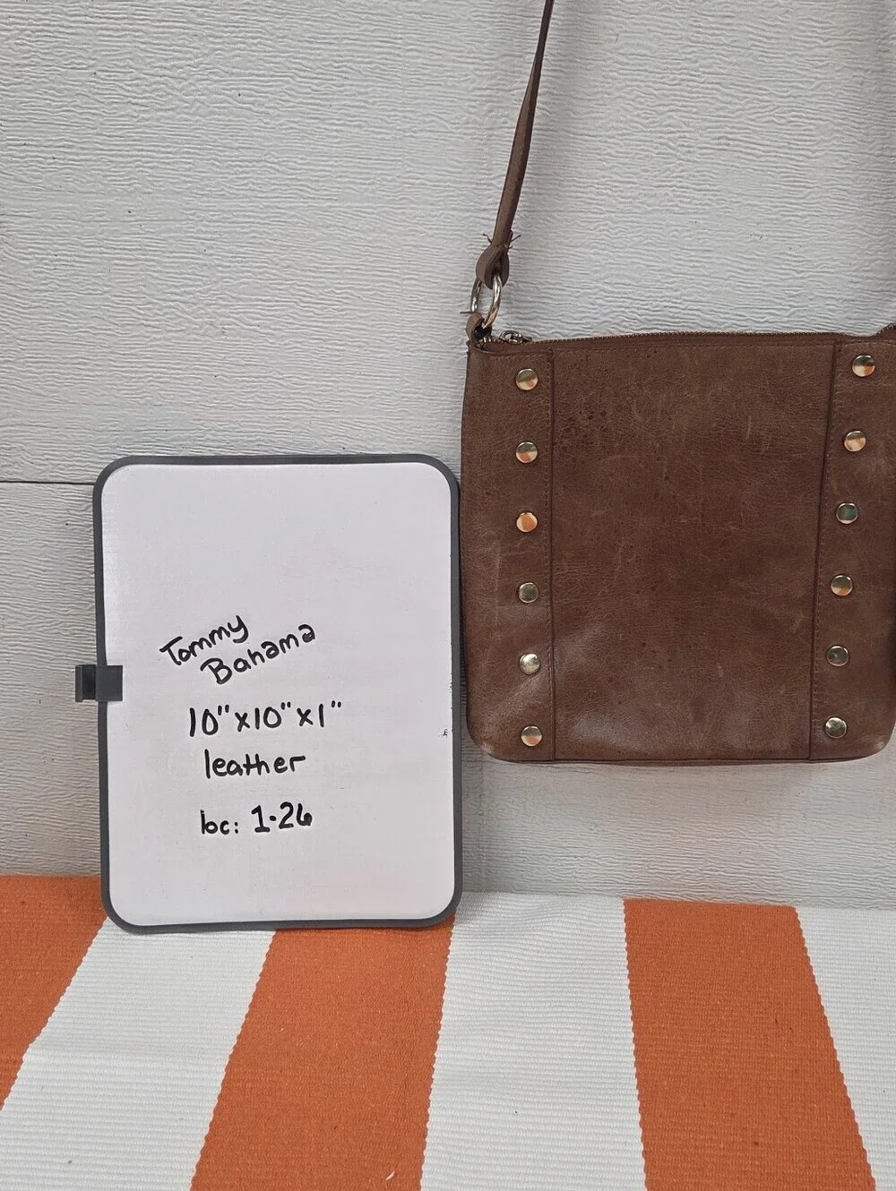 Tommy Bahama Brown Leather Crossbody Bag with Stud Accents